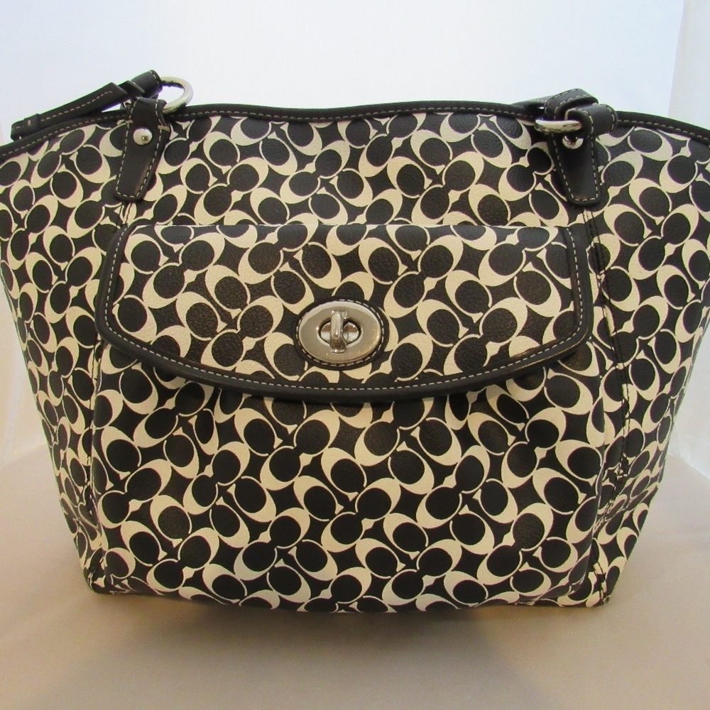 COACH Monogram Hobo Black Coach Signature Leather Tote Bag